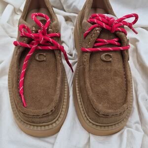 New COACH Sculpted C Chukka Platform Boots moc-toe tan suede women's size 7